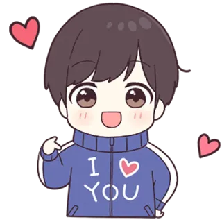 💙 I LOVE YOU cartoon, love, heart, cute, boy whatsapp sticker