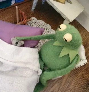 🤠 Kermit Kermit the Frog, puppet, green, bed, sleeping, toy telegram sticker