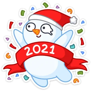 🥳 2021 muñeco de nieve, Navidad, Año Nuevo, invierno, celebración, fiesta whatsapp sticker
