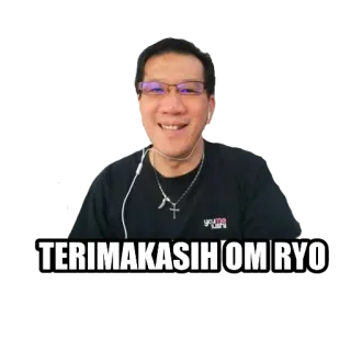 🙏 TERIMAKASIH OM RYO thank you, man, glasses, smiling, greeting telegram sticker