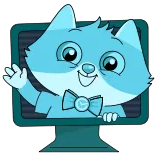 👋 gato, computador, tela, desenho animado, amigável, acenando whatsapp sticker