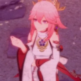 🌟 Yae Miko Genshin Impact Anime, Jeu, Yae Miko, Genshin Impact, Personnage, cheveux roses, renard whatsapp sticker