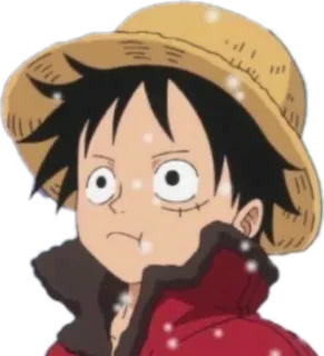 😐 Luffy One Piece anime, cartoon, character, one piece, luffy, manga, winter, snow telegram sticker