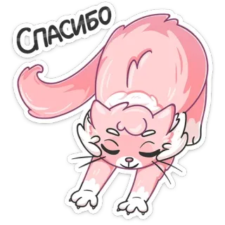 😌 СПАСИБО 猫, 谢谢, 粉色, 可爱, 动物, 俄语, 贴纸 telegram sticker