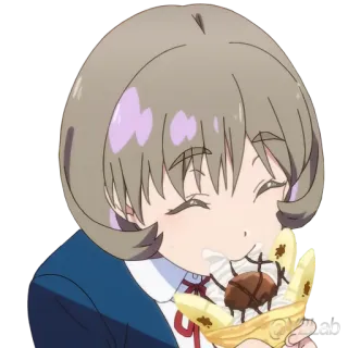 😋 Аниме, Девочка, Мороженое, Ест, Милый, Десерт, Счастливый whatsapp sticker