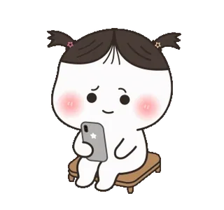 ❔ Kreskówka, Dziewczyna, Telefon, Uroczy, Siedząca, Gwiazda, Wsuwki, Rumieniec telegram sticker