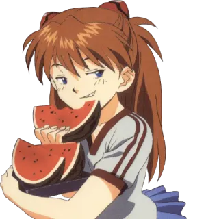 😏 Asuka Langley Soryu Neon Genesis Evangelion anime, evangelion, asuka, watermelon, eating telegram sticker