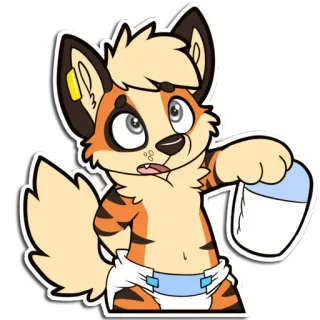 🥹 furry, anthropomorphic, diaper, milk, cute, cartoon, sticker telegram sticker