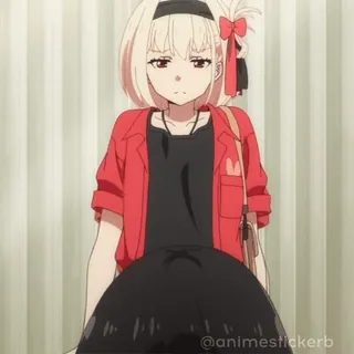 😥 Anime, Dziewczyna, Lycoris Recoil, Kreskówka, Naklejka whatsapp sticker