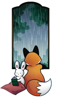 🌧 zorro, conejo, lluvia, ventana, leyendo, mono, animales telegram sticker
