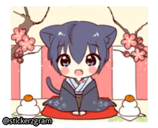 🎅 gato, anime, chibi, kawaii, quimono, fofo whatsapp sticker
