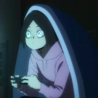 ❤️ Anime, Ragazza, Gamer, Gaming, Felpa con cappuccio, Capelli scuri, Interni telegram sticker