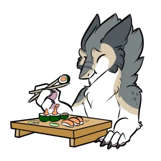 🍣 furry, sushi, cartoon, food, animal, eating, chopsticks telegram sticker