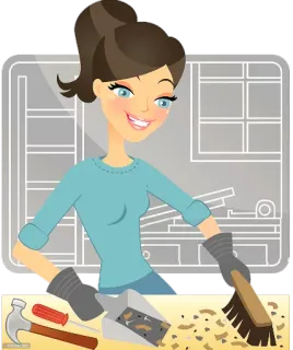 🔪 femme, construction, outils, réparation, menuiserie, dessin animé telegram sticker