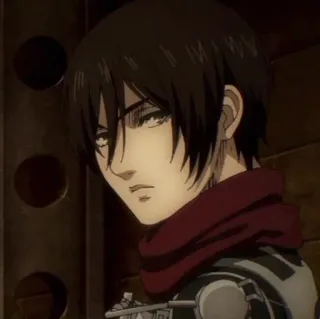 🔪 Mikasa Ackerman Attack on Titan Anime, Mikasa, Attack on Titan, Charakter, weiblich, ernst, Schal, Soldat telegram sticker
