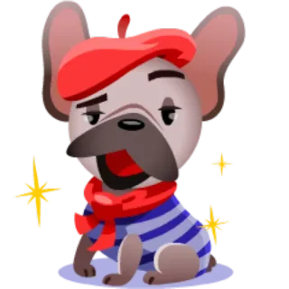 🎀 cachorro, bulldog francês, boina, cachecol, animal telegram sticker