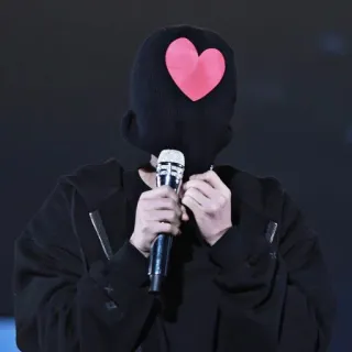 🍁 ski mask, heart, microphone, black, singer telegram sticker