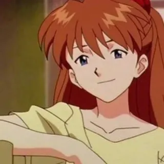 😅 Asuka Langley Soryu Neon Genesis Evangelion anime, chica, dibujos animados, sonriendo, pelo rojo, personaje, Asuka telegram sticker