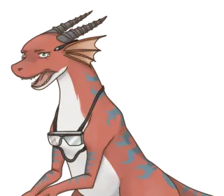 😨 dragón, antropomórfico, personaje, fantasía, submarinismo, gafas whatsapp sticker