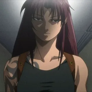 😠 Revy Black Lagoon waffe, anime, frau, tätowierung, charakter, rothaarige whatsapp sticker