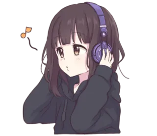 😍 Anime, Dziewczyna, Słuchawki, Muzyka, Słodkie, Kreskówka telegram sticker