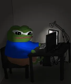 🖥 Pepe the Frog Meme, Pepe, Żaba, Kultura internetu, Komputer, Biurko telegram sticker