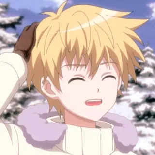 😄 Anime, Garçon, Cheveux blonds, Hiver, Sourire telegram sticker