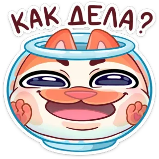 ❓ КАК ДЕЛА? Katze, süß, lustig, wie geht's, Frage, russisch, Cartoon telegram sticker