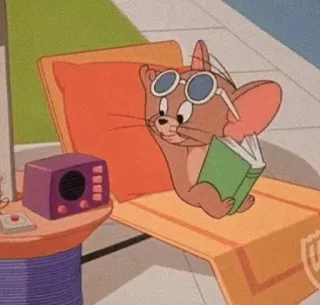 🤨 Jerry Mouse cartoon, mouse, reading, sunglasses, poolside, relaxing telegram sticker