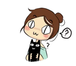 🙀 Dessin animé, Mignon, Fille, Chat, Point d'interrogation, Style animé whatsapp sticker