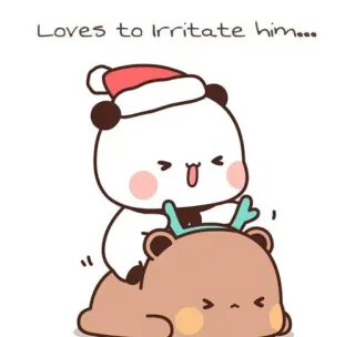 ❤️ Loves to Irritate him... panda, ours, noël, mignon, dessin animé, agacer, renne telegram sticker