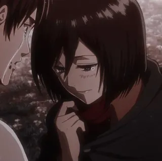 🧣 Mikasa Ackerman Attack on Titan Anime, Triste, Personnage, Pleurs telegram sticker