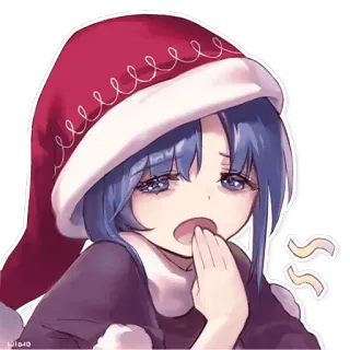 😪 anime, ragazza, natale, cappello di Babbo Natale, stanca, carina telegram sticker
