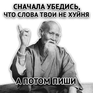 ☝ СНАЧАЛА УБЕДИСЬ, ЧТО СЛОВА ТВОИ НЕ ХУЙНЯ А ПОТОМ ПИШИ russo, volgarità, meme, dito medio, saggezza, vecchio telegram sticker