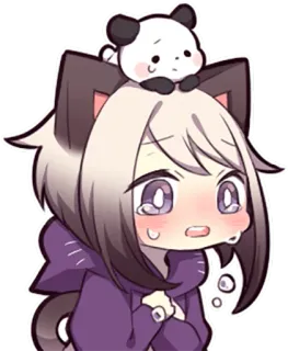 😭 Anime, Fille, Kawaii, Panda, Oreilles de chat, Pleurs, Émotionnel, Mignon whatsapp sticker