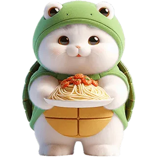 🍝 chat, tortue, mignon, animal, animal de compagnie, spaghetti, nourriture whatsapp sticker