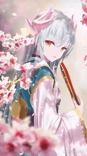✨ Anime, Ragazza, Sakura, Fiori, Fan, Kimono telegram sticker
