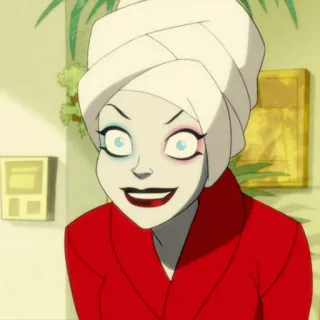 🎪 Harley Quinn 만화, 여성, 수건, 빨간 로브, 할리 퀸 telegram sticker