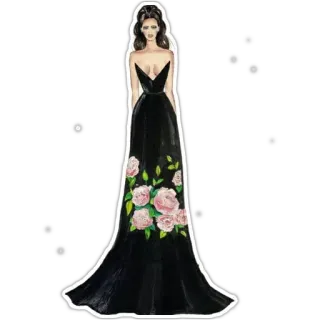 🤔 Kleid, Abendkleid, Rosen, Mode, Illustration, schwarzes Kleid, Abendgarderobe, Festliche Kleidung telegram sticker