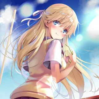 📕 fille anime, cheveux blonds, sandwich, mignon, uniforme scolaire telegram sticker