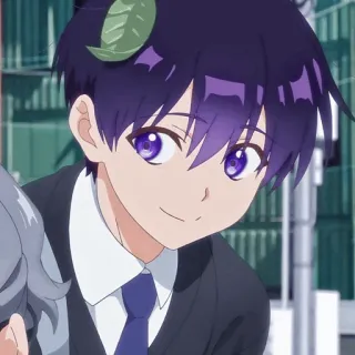 👾 Anime, Personnage animé, Cheveux violets, Souriant, Homme, Dessin animé telegram sticker
