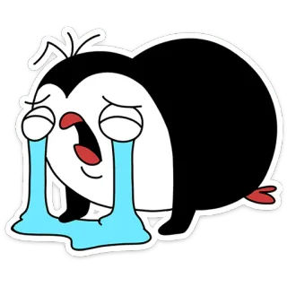 😢 pingouin, pleurer, larmes, triste, dessin animé, émotion, clipart telegram sticker