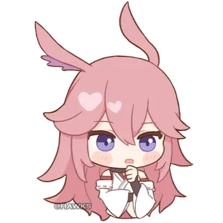 🤔 @HAWKS anime, chibi, cute, pink hair, bunny ears telegram sticker