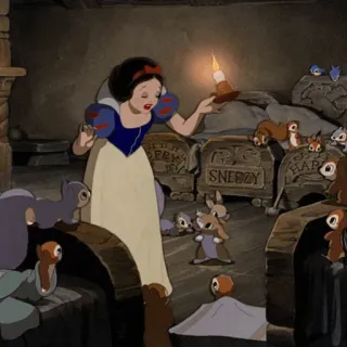 ⛄️ Snow White Snow White and the Seven Dwarfs 백설공주, 디즈니, 만화, 애니메이션, 난쟁이, 촛불, 동물, 숲 telegram sticker