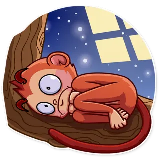☹ singe, animal, dormir, mignon, dessin animé, illustration telegram sticker