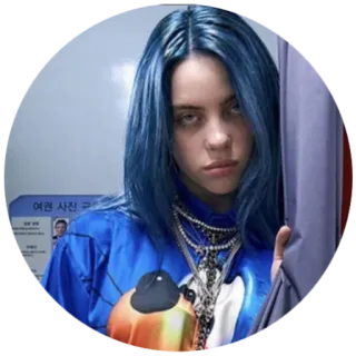 😐 Billie Eilish 比莉·艾利什, 歌手, 肖像, 蓝发, 名人 telegram sticker