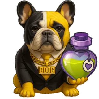 🎁 BDOG Hund, Cartoon, Tier, Haustier, Anzug, Gold, Zaubertrank telegram sticker