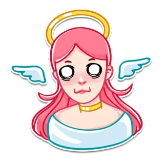 😵 Engel, Heiligenschein, Flügel, Cartoon, Aufkleber, pinke Haare, Frau telegram sticker