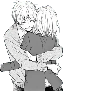❤ abbraccio, anime, manga, coppia, romance telegram sticker