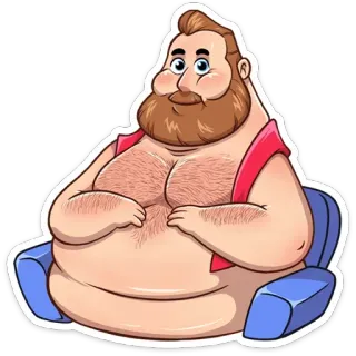🍔 dessin animé, homme, barbe, obèse, surpoids, assis whatsapp sticker